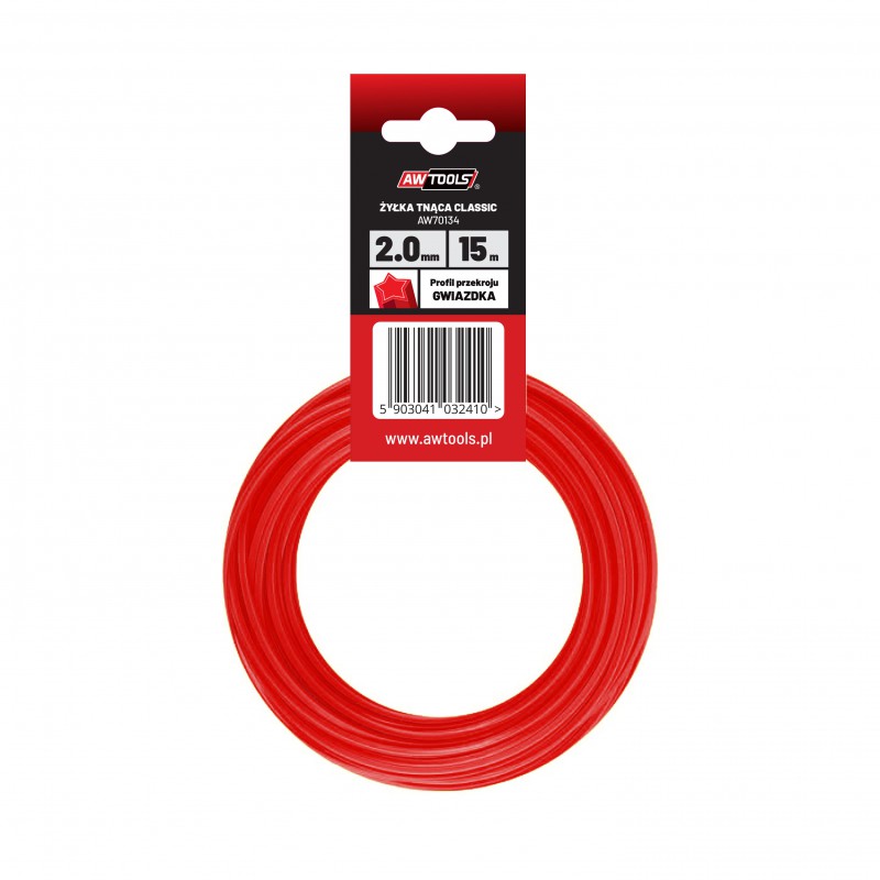 Trimmertråd AWTools AW70134; (2 mm/15 m) orange, 6-kants