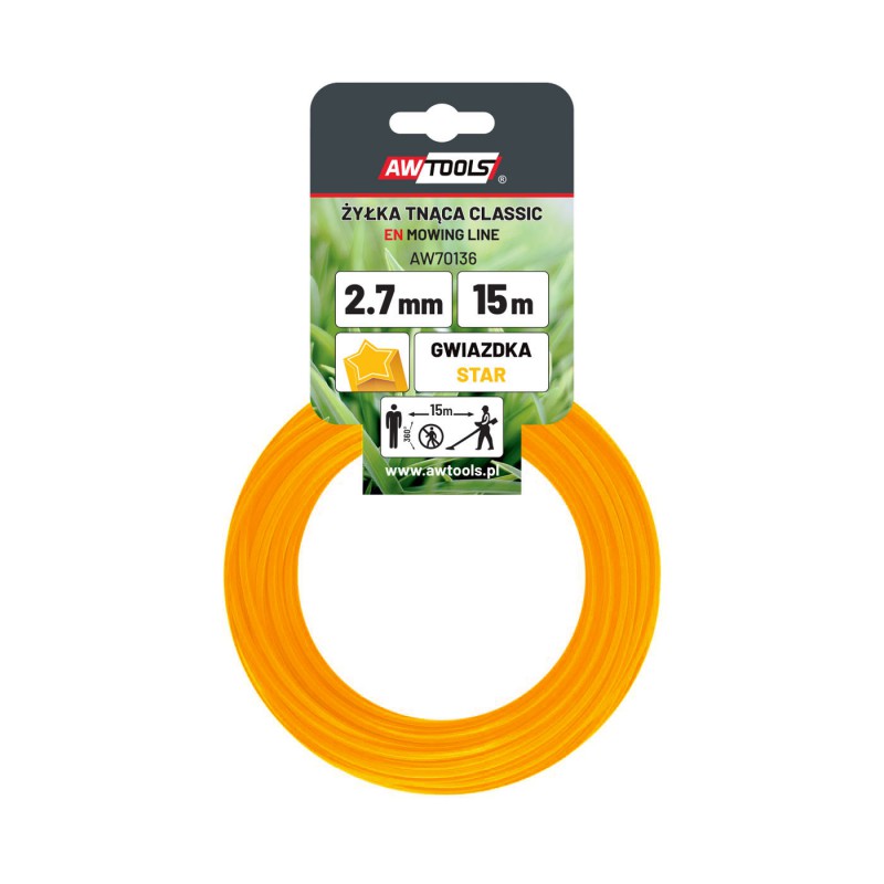 Trimmertråd AWTools AW70135; (2,4 mm/15 m) gul, 6-kants