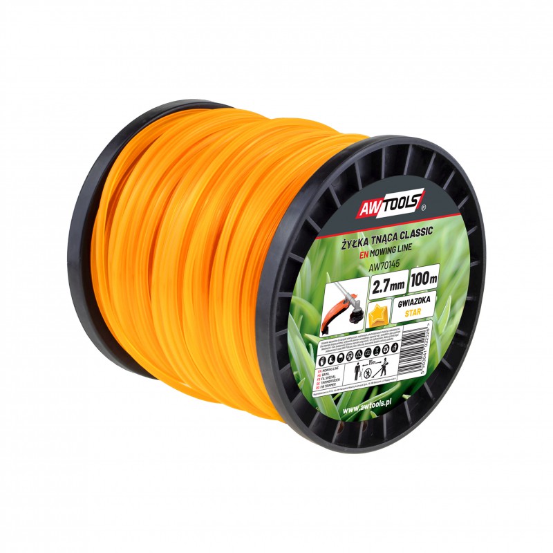 Trimmertråd AWTools AW70144; (2,4 mm/100 m) gul, 6-kants
