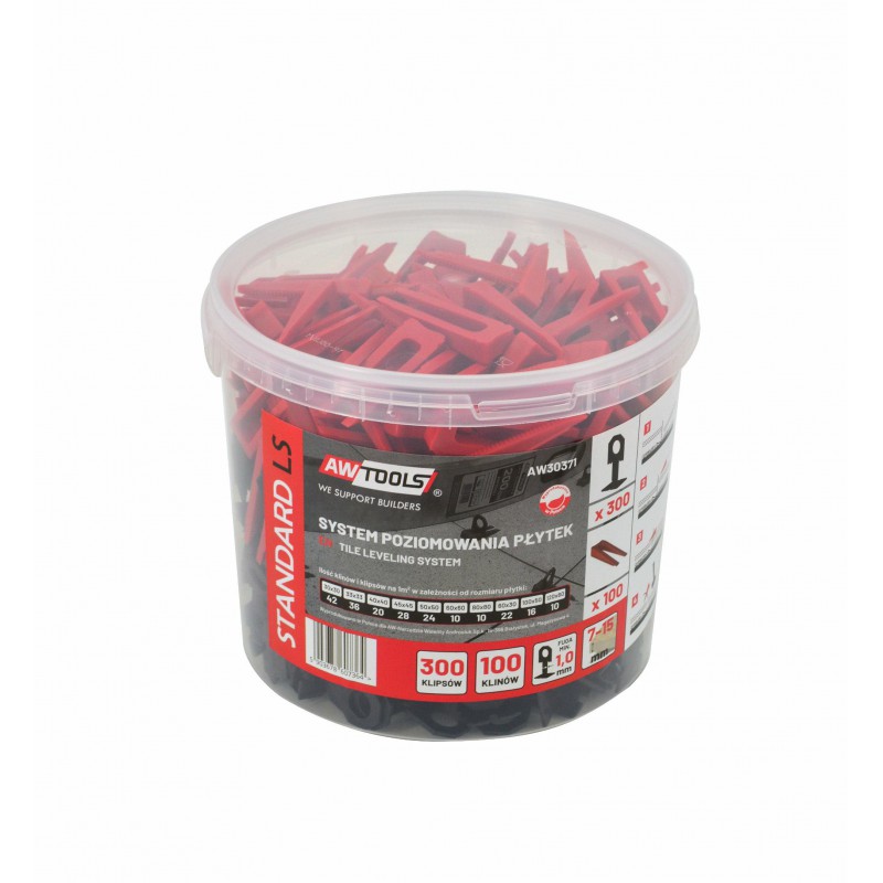 Kakelnivelleringsset AWTools AW30371; 1 mm; 7-15 mm; 300+100 st.