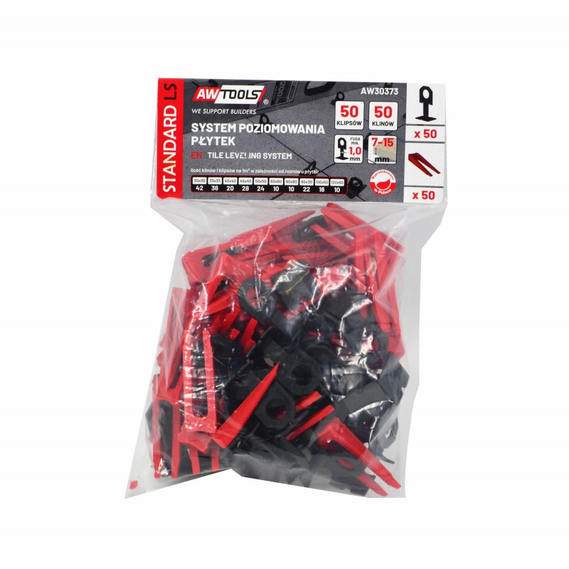 Kakelnivelleringsset AWTools AW30373; 1 mm; 7-15 mm; 50+50 st.