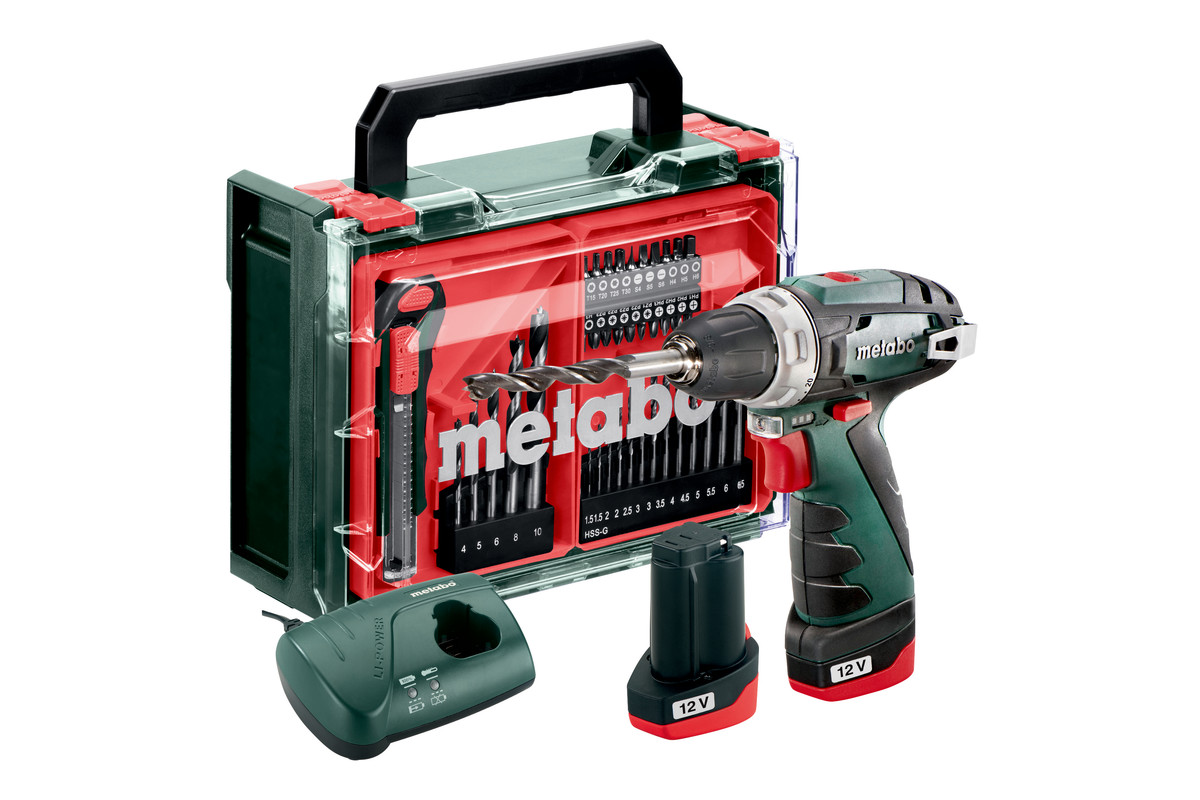 Skruvdragare/borr Metabo PowerMaxx BS Basic; 12 V; 2x2 Ah  batteri. + tillbehör