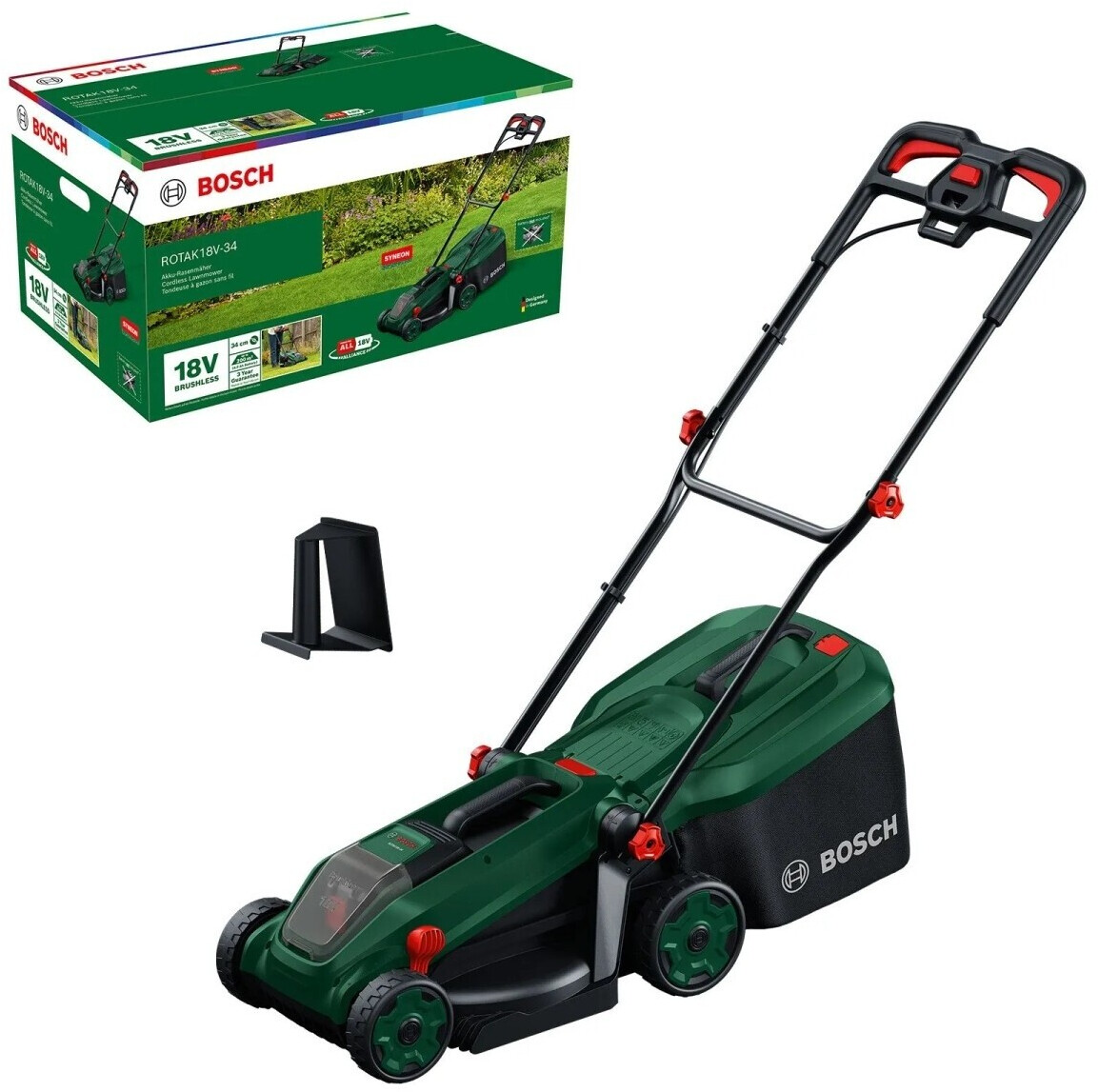 Batteridriven gräsklippare Bosch Rotak 18V-34; 18 V; 34 cm (utan batteri och laddare)