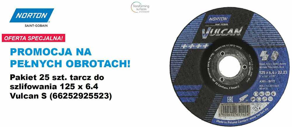 Slipskiva Norton VULCAN; 125x6,4 mm; 25 st.