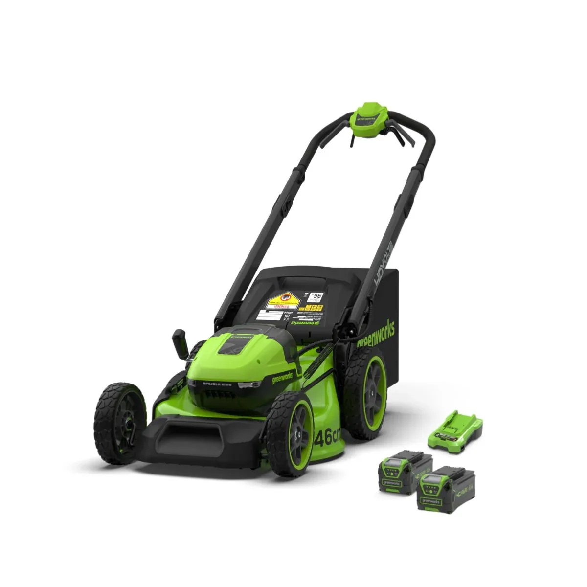 Batteridriven gräsklippare självgående Greenworks LM4604SA28Ah; 40 V; 2x4,0 Ah batterier + 8,0 Ah batteri