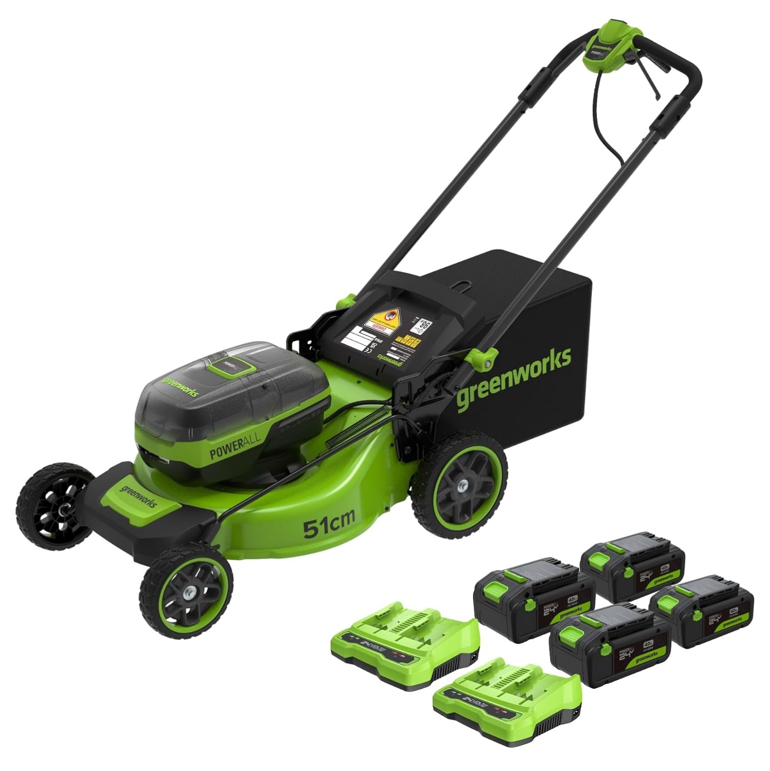 Batteridriven gräsklippare självgående Greenworks LM5112SA1; 48 V; 4x4,0 Ah batt.