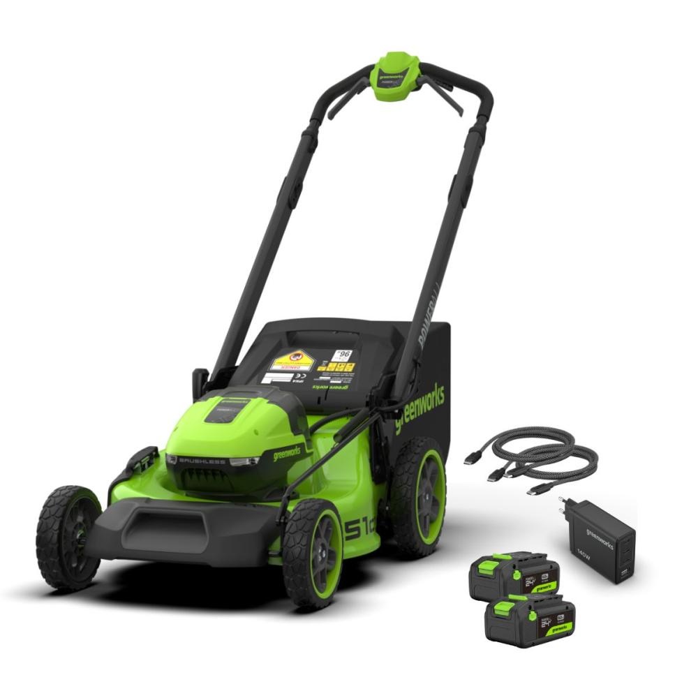 Batteridriven gräsklippare självgående Greenworks LM5102SA38Ah; 48 V; 51 cm; 2x6,0 Ah batterier + 8,0 Ah batteri