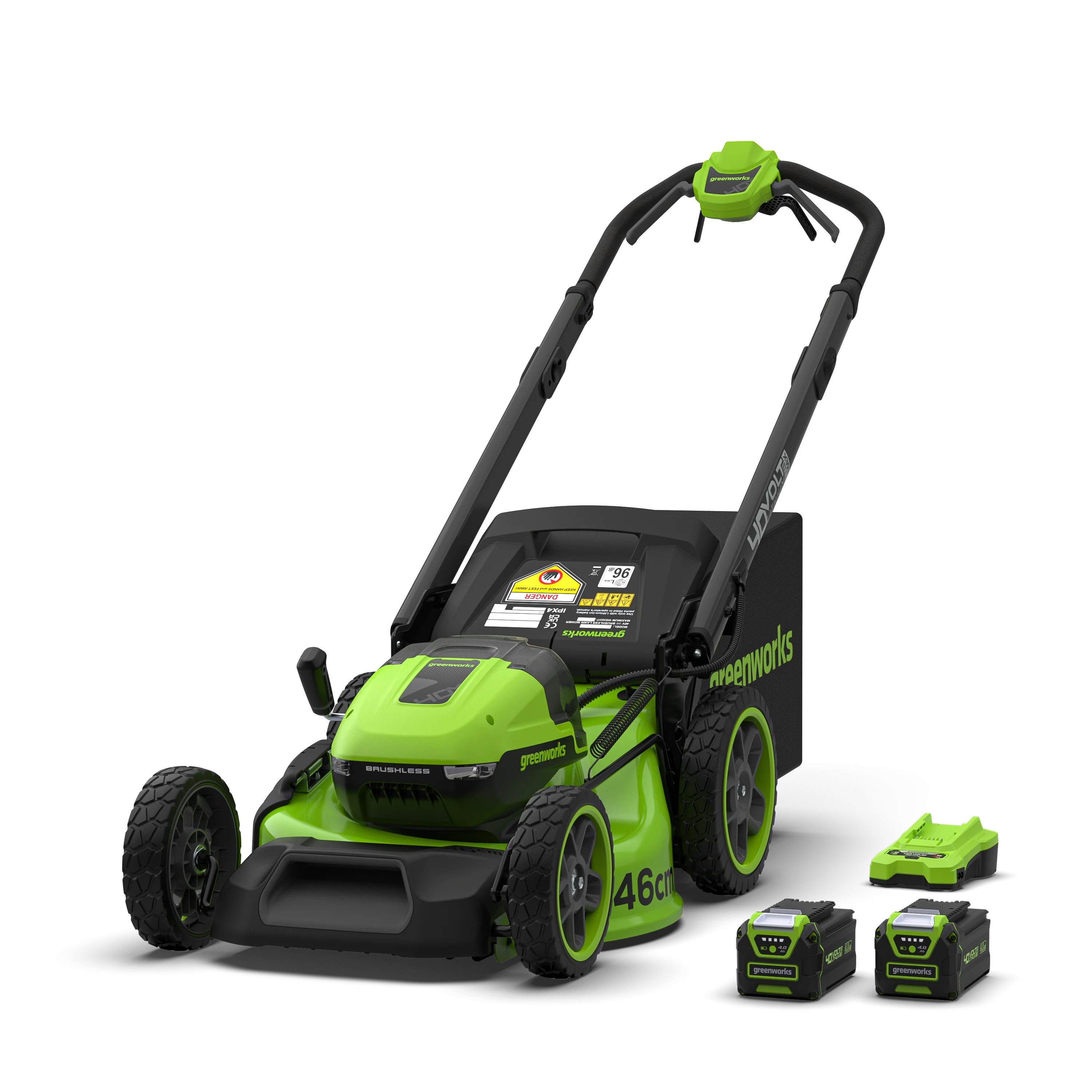 Batteridriven gräsklippare självgående Greenworks LM4604SA2; 40 V; 2x4,0 Ah batt.