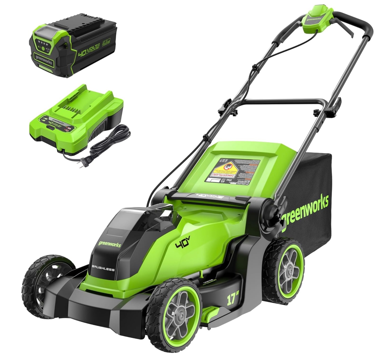 Batteridriven gräsklippare Greenworks MO40L413-01; 40 V; 41 cm; 1x4,0 Ah batt.
