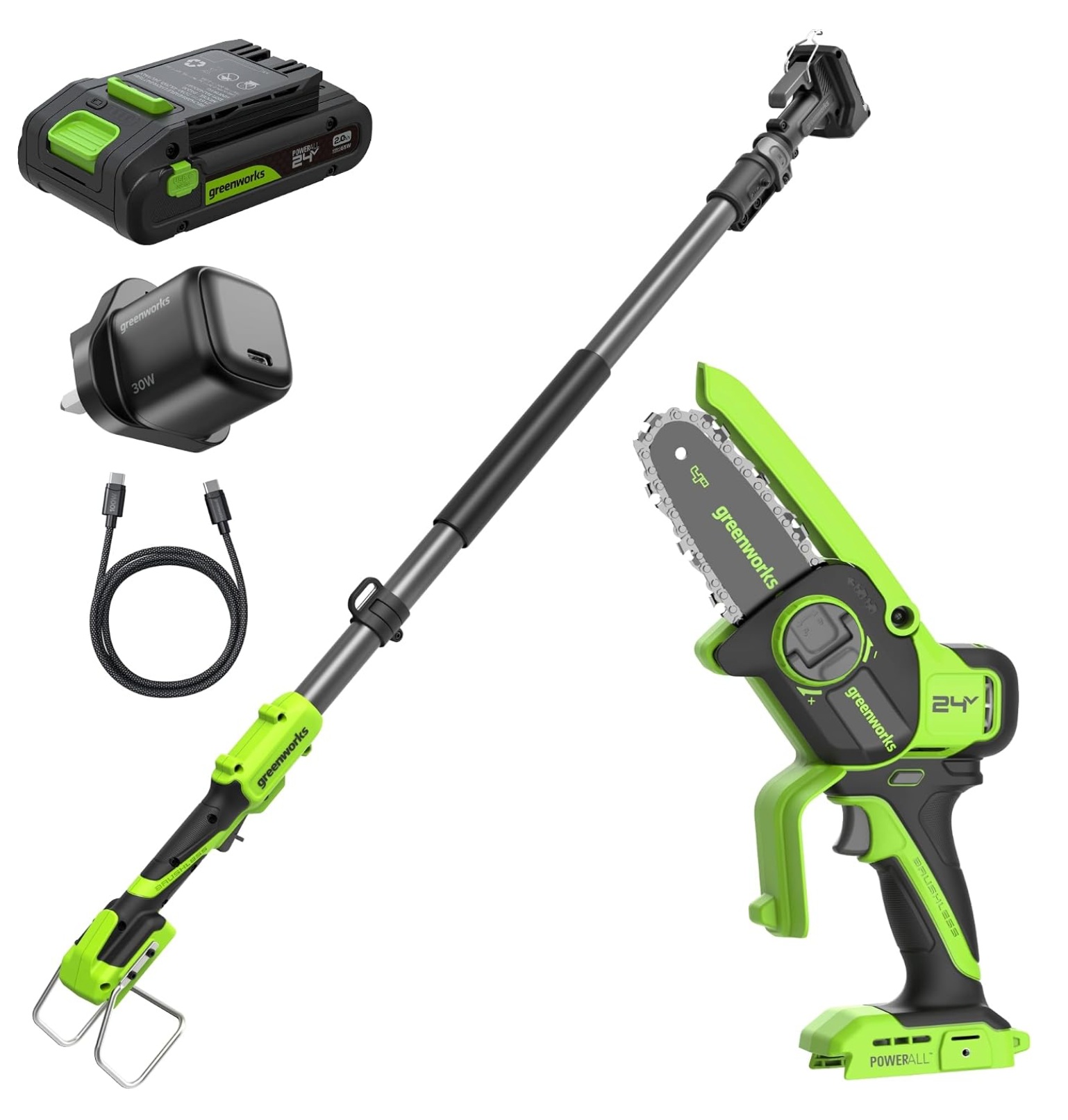 Motorsåg för beskärning av grenar Greenworks CS1032GA3; 24 V; 10 cm; 1x2,0 Ah batt.