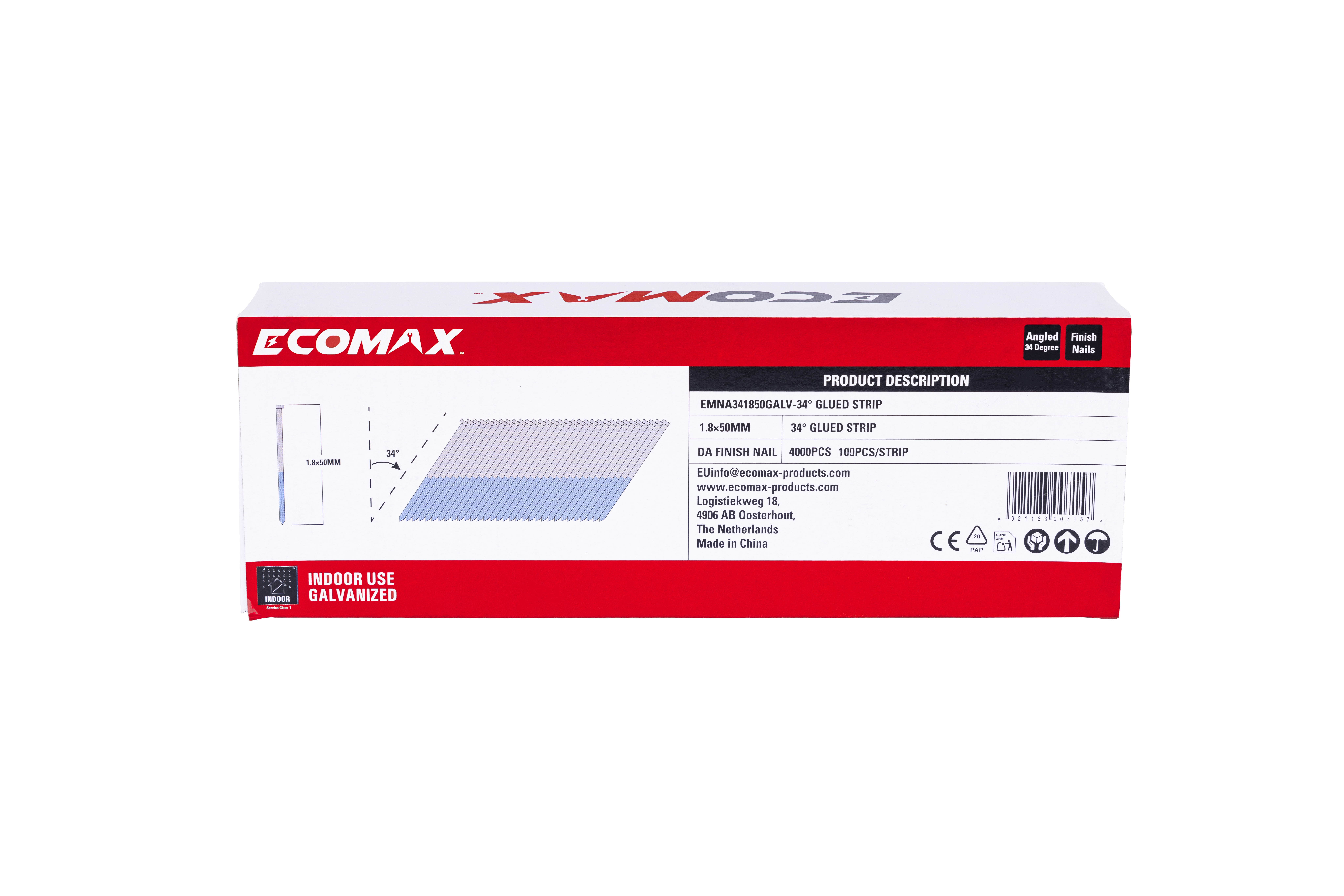 Spik Ecomax EMNA341850GALV; 34°; 50 mm; 1,8 mm; 4000 st; galvaniserat