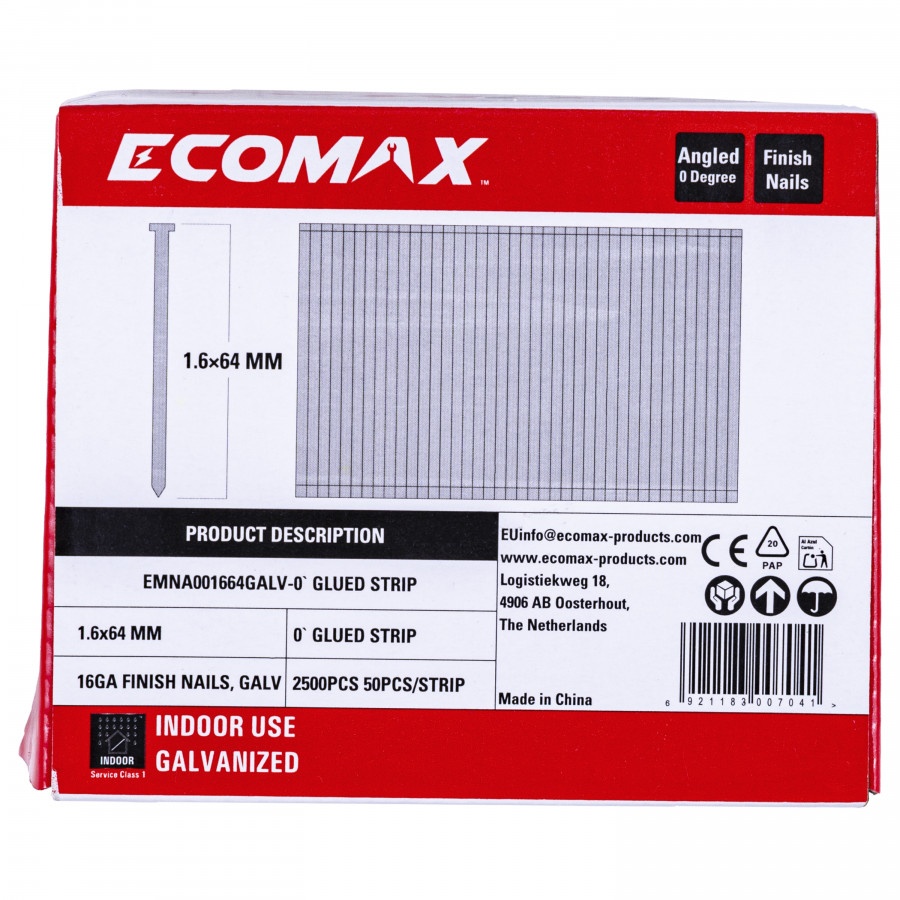 Spik Ecomax EMNA001664GALV; 16GA; 64 mm; 2500 st; galvaniserat