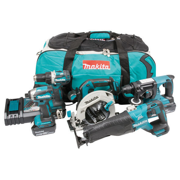 Verktygspaket Makita DLX5032T (DDF484 + DTD153 + DHS680 + DJR187 + DHR242); 18 V; 3x5,0 Ah batt.