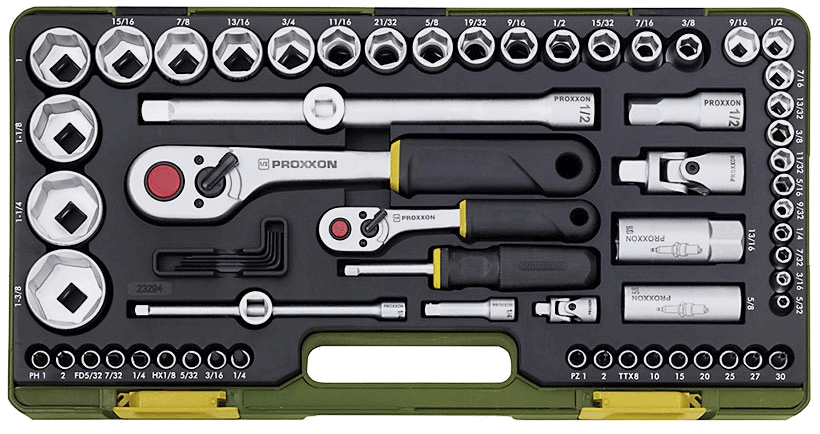 Tumhylsnyckelsats Proxxon 65 st.; 1/4''+1/2''