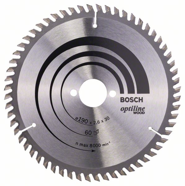 Sågklinga för trä Bosch OPTILINE WOOD; 190x2,6x30,0 mm; Z60; 15°