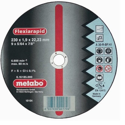Kapskiva Metabo; 230x1,9 mm för metall