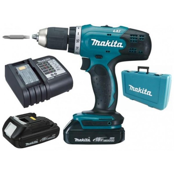 Skruvdragare/borr Makita DDF453SYE; 18 V; 2x1,5 Ah batt.
