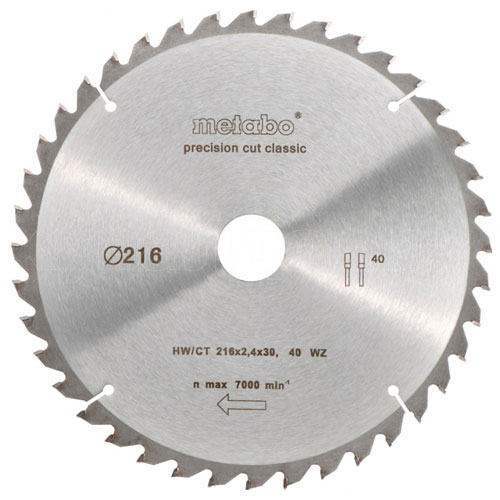 Sågklinga för trä Metabo Classic; 216x2,4x30,0 mm; Z40; -5°