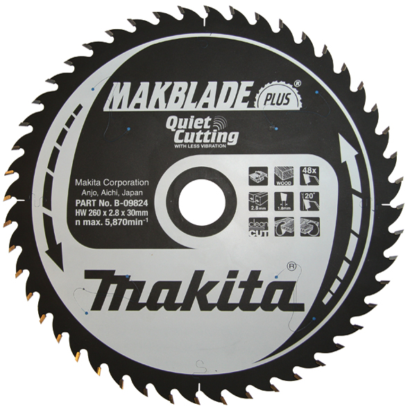 Sågklinga för trä Makita; 260x2,8x30,0 mm; Z48; 20°